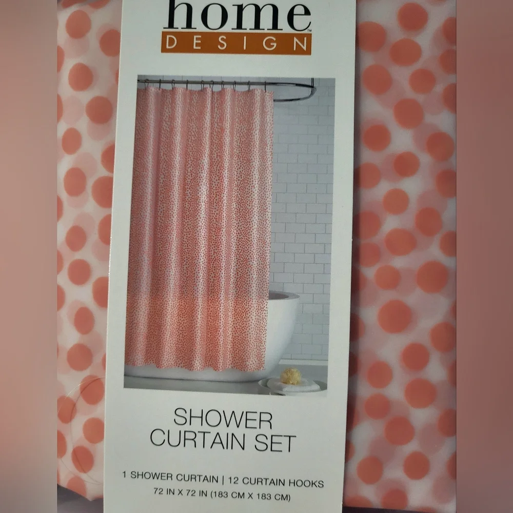 Macy's Home Design Pink & Blue Polka Dot Shower Curtain Set (2)